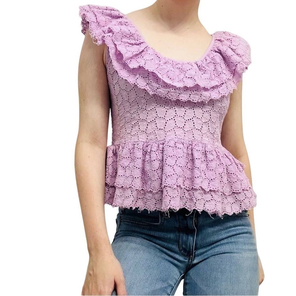 House of Harlow lilac eyelet embroidered ruffle blouse